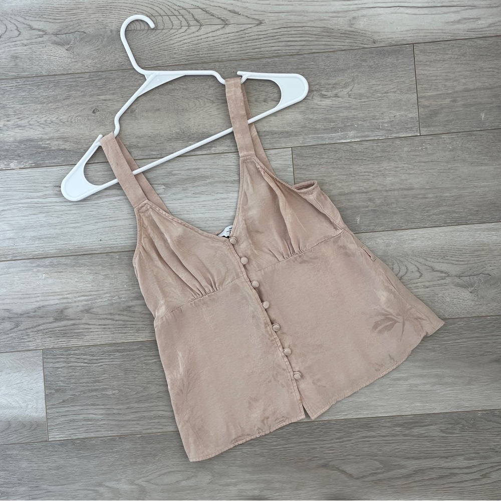 Sleeveless Button-Front Cami Top in Beige